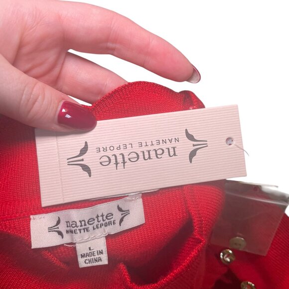 Nanette Lepore Red Mock Neck Sweater with Gold Button Cuffs NWT – Size Large - Picture 7 of 7
